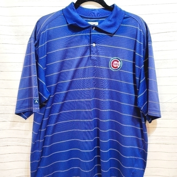 CHICAGO CUBS LOGO POLO, SZ LARGE, ROYAL BLUE, STRIPED - Picture 1 of 6